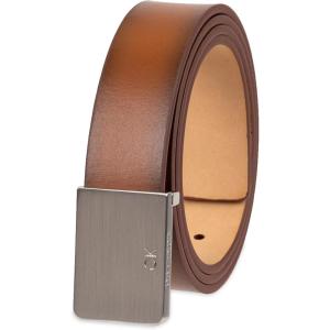 imageCalvin Klein Mens Casual Statement Plaque Buckle Belt with Logo TreatmentCognac Plaque