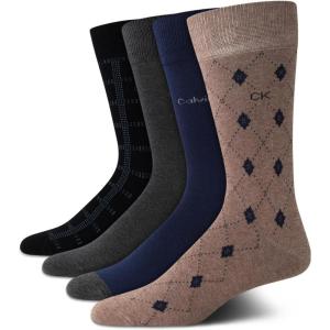 imageCalvin Klein Mens Crew Socks  4 Pack Lightweight Combed Cotton Blend Dress Socks  Breathable Socks for Men 712Brown Heather