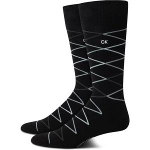 imageCalvin Klein Mens Dress Socks  2 Pairs Egyptian Cotton Blend Comfort Stay Up Cuff Crew Socks for Men 712Black Diamond