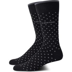 imageCalvin Klein Mens Dress Socks  2 Pairs Egyptian Cotton Blend Comfort Stay Up Cuff Crew Socks for Men 712Black Pin Dot