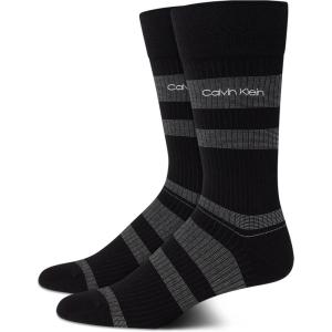 imageCalvin Klein Mens Dress Socks  2 Pairs Egyptian Cotton Blend Comfort Stay Up Cuff Crew Socks for Men 712Black Stripe