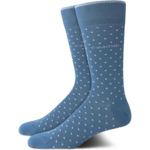 imageCalvin Klein Mens Dress Socks  2 Pairs Egyptian Cotton Blend Comfort Stay Up Cuff Crew Socks for Men 712Light Blue Dot