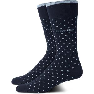 imageCalvin Klein Mens Dress Socks  2 Pairs Egyptian Cotton Blend Comfort Stay Up Cuff Crew Socks for Men 712Navy Pin Dot
