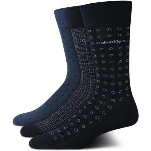 imageCalvin Klein Mens Dress Socks  3 Pack Patterned Crew SocksBlue Assorted