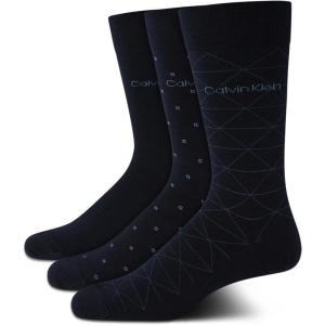 imageCalvin Klein Mens Dress Socks  3 Pack Patterned Crew SocksNavy