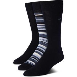 imageCalvin Klein Mens Dress Socks  3 Pack Patterned Crew SocksStripeBlackBlack