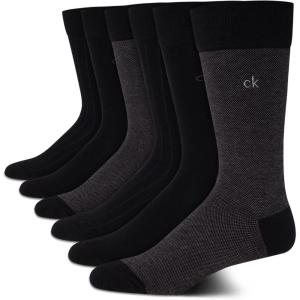 imageCalvin Klein Mens Dress Socks  6 Pairs Classic Comfort Stay Up Cuff Mixed Pattern  Dress Socks for Men 712Black Birdseye