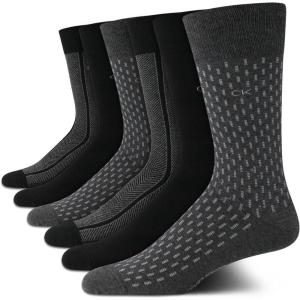 imageCalvin Klein Mens Dress Socks  6 Pairs Classic Comfort Stay Up Cuff Mixed Pattern  Dress Socks for Men 712Black Grey Assorted