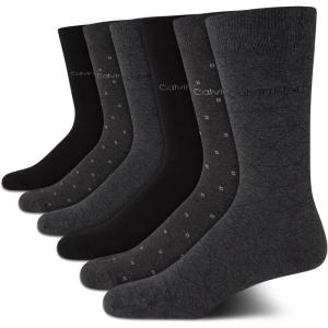 imageCalvin Klein Mens Dress Socks  6 Pairs Classic Comfort Stay Up Cuff Mixed Pattern  Dress Socks for Men 712CharcoalGraphBlack