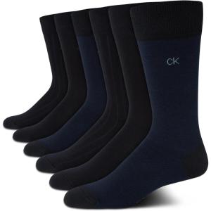 imageCalvin Klein Mens Dress Socks  6 Pairs Classic Comfort Stay Up Cuff Mixed Pattern  Dress Socks for Men 712Navy Multi