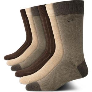 imageCalvin Klein Mens Dress Socks  6 Pairs Classic Comfort Stay Up Cuff Mixed Pattern  Dress Socks for Men 712Neutral Assorted