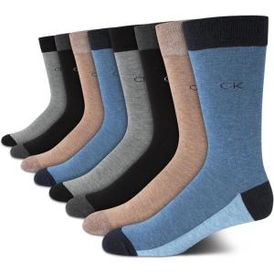 imageCalvin Klein Mens Dress Socks  8 Pack Breathable Cotton Mid Crew Socks  Casual Long Work Socks for Men Sizes 712BlueBrown Heather