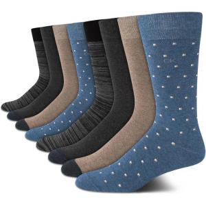 imageCalvin Klein Mens Dress Socks  8 Pack Breathable Cotton Mid Crew Socks  Casual Long Work Socks for Men Sizes 712BlueTan Multi