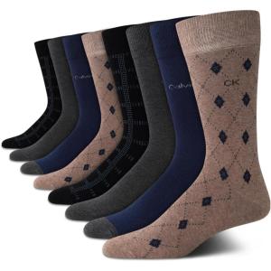 imageCalvin Klein Mens Dress Socks  8 Pack Breathable Cotton Mid Crew Socks  Casual Long Work Socks for Men Sizes 712Brown Heather