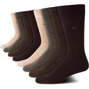 imageCalvin Klein Mens Dress Socks  8 Pack Breathable Cotton Mid Crew Socks  Casual Long Work Socks for Men Sizes 712Brown Multi