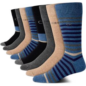 imageCalvin Klein Mens Dress Socks  8 Pack Breathable Cotton Mid Crew Socks  Casual Long Work Socks for Men Sizes 712Denim Stripe