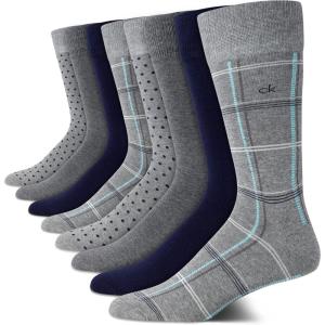 imageCalvin Klein Mens Dress Socks  8 Pack Breathable Cotton Mid Crew Socks  Casual Long Work Socks for Men Sizes 712Grey Plaid