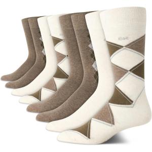 imageCalvin Klein Mens Dress Socks  8 Pack Breathable Cotton Mid Crew Socks  Casual Long Work Socks for Men Sizes 712Tan Argyle