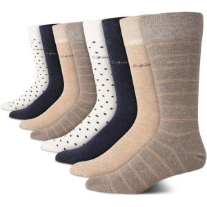 imageCalvin Klein Mens Dress Socks  8 Pack Breathable Cotton Mid Crew Socks  Casual Long Work Socks for Men Sizes 712Tan Stripe