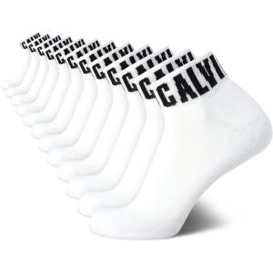 imageCalvin Klein Mens High Quarter Socks  12 Pack Breathable Soft Cushion Mini Crew Athletic Socks for Men Shoe Size 6125White Logo