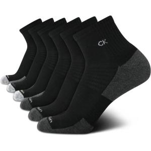 imageCalvin Klein Mens Quarter Socks  6 Pack Breathable Cushion Athletic Ankle Socks for Men for Running and Workout 712Black Grey Logo