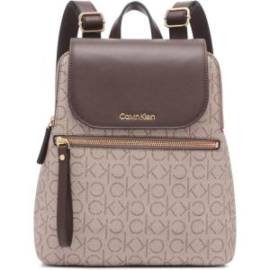 imageCalvin Klein Reyna Signature Key Item Flap Backpack BrownKhakiBlack One SizeAlmondTaupeJava