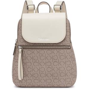 imageCalvin Klein Reyna Signature Key Item Flap Backpack BrownKhakiBlack One SizeAlmondTaupeWhite