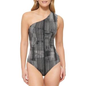 imageCalvin Klein Standard Shoulder Strap Starburst Pleating Removable Soft Cups One Piece SwimsuitBlack Multi Dry Brush