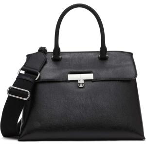 imageCalvin Klein Womens Becky Turn Lock Satchel  2 in 1 Vegan Leather 3 PocketsBlackSilver Waxed
