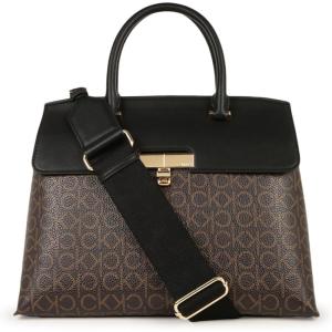 imageCalvin Klein Womens Becky Turn Lock Satchel  2 in 1 Vegan Leather 3 PocketsBrownKhakiBlack