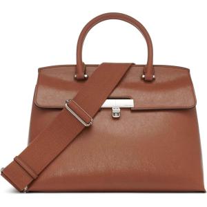 imageCalvin Klein Womens Becky Turn Lock Satchel  2 in 1 Vegan Leather 3 PocketsCaramel Waxed