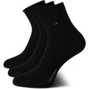 imageCalvin Klein Womens Crew Socks  3 Pack Soft Cotton Blend Roll Cuff MiniMid Crew Dress Socks for Women Shoe Size 410All Black