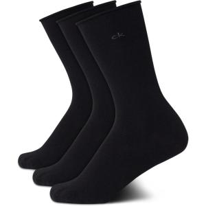 imageCalvin Klein Womens Crew Socks  3 Pack Soft Cotton Blend Roll Cuff MiniMid Crew Dress Socks for Women Shoe Size 410Black