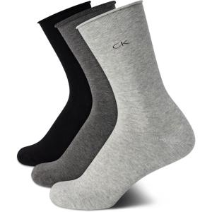 imageCalvin Klein Womens Crew Socks  3 Pack Soft Cotton Blend Roll Cuff MiniMid Crew Dress Socks for Women Shoe Size 410Greys
