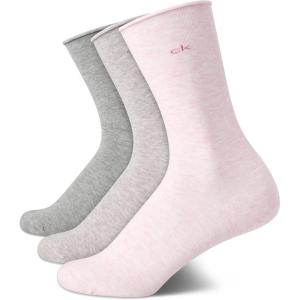 imageCalvin Klein Womens Crew Socks  3 Pack Soft Cotton Blend Roll Cuff MiniMid Crew Dress Socks for Women Shoe Size 410PinkGrey