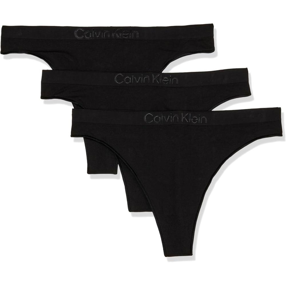imageCalvin Klein Womens Bonded Flex Seamless 3Pack Mid Rise ThongBlack Black Black