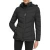 imageCalvin Klein Womens Everyday Hooded Zip Front Puffer Long Sleeve CoatLightweight Hooded Ebony