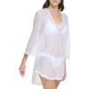 imageCalvin Klein Womens Mesh Pullover 34 Sleeve Dress Swim CoverupSoft White