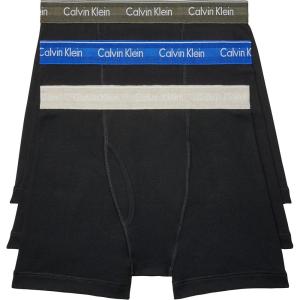 imageCalvin Klein Mens Cotton Classics 3Pack Boxer BriefBlack Bodies W Royalty  Army Green  Flaz Heather