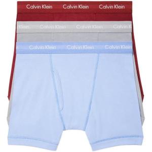 imageCalvin Klein Mens Cotton Classics 3Pack Boxer BriefMonumentPeriwinkleFire Brick