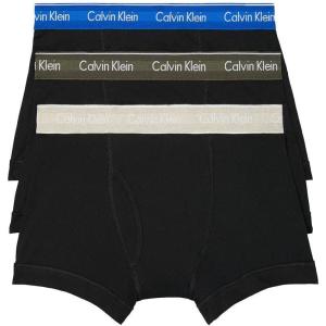 imageCalvin Klein Mens Cotton Classics 3Pack TrunkBlack Bodies With Work Blue Process Green Oatmea