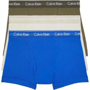 imageCalvin Klein Mens Cotton Classics 3Pack TrunkRoyalty  Army Green  Flaz Heather