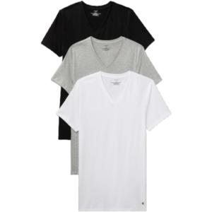 imageCalvin Klein Mens Cotton Classics 3Pack UndershirtsBlack  Grey Heather  White Vneck