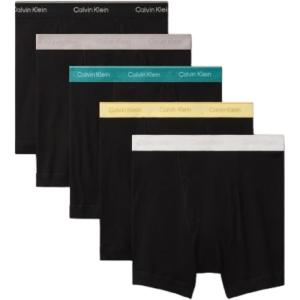 imageCalvin Klein Mens Cotton Classics 5Pack Boxer BriefBlack Bodies W Black  Livly Teal  Snow Heather  Garden Gold  Ash Wbs