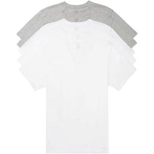 imageCalvin Klein Mens Cotton Classics 5Pack Undershirts3 White  2 Grey Heather Vneck