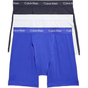 imageCalvin Klein Mens Cotton Stretch 3Pack Boxer BriefSpellbound  White  Blue Atoll