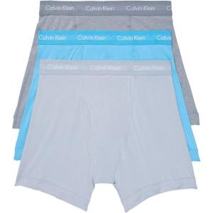 imageCalvin Klein Mens Cotton Stretch 3Pack Boxer BriefStorm Cloud  Storm Heather  Signature Blue