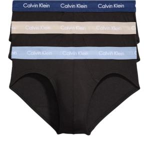 imageCalvin Klein Mens Cotton Stretch 3Pack BriefBlack W New Navy  Vintage Khaki  Troposphere Logos
