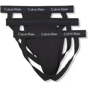 imageCalvin Klein Mens Cotton Stretch 3Pack Jock StrapBlack W New Navy  Vintage Khaki  Troposphere Logos