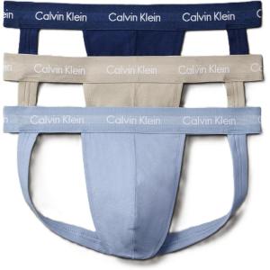 imageCalvin Klein Mens Cotton Stretch 3Pack Jock StrapNew Navy  Vintage Khaki  Troposphere